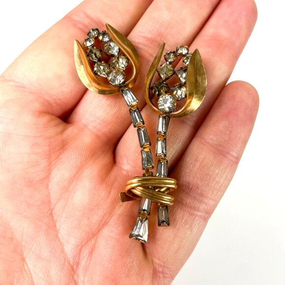 Vintage Phyllis 12K Gold-Filled Tulip Rhinestone Brooch Pin - Picture 2 of 5